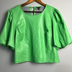 VERSONA Faux Leather Puff‎ Sleeve Kelly Green Party Blouse Coquette Fairy Medium